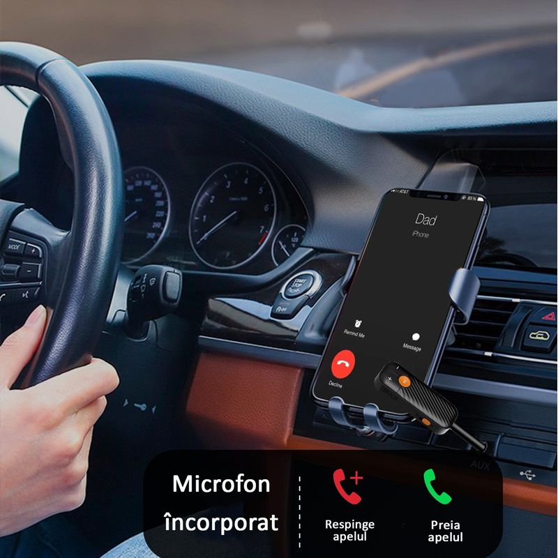Auto si Moto - Electronice auto - Multimedia auto - Adaptor Bluetooth, pentru Masina, mufa Jack 3.5 mm, Receiver si Transmitator audio 5.2,  Negru, OBRALIX® - Infinity.ro
