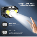 Sport si Outdoor - Camping - Articole solare camping - Lampi si lanterne camping - Lanterna LED frontala, 8 moduri, rezistenta la apa, senzor de miscare, camping, alergare, ciclism, pescuit, OBRALIX® - Infinity.ro