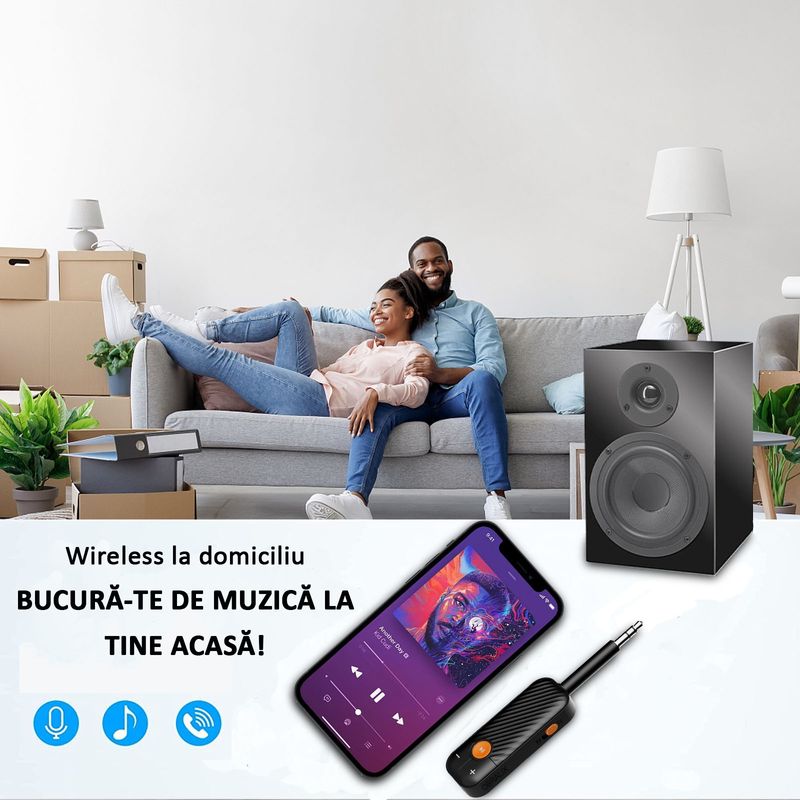 Auto si Moto - Electronice auto - Multimedia auto - Adaptor Bluetooth, pentru Masina, mufa Jack 3.5 mm, Receiver si Transmitator audio 5.2,  Negru, OBRALIX® - Infinity.ro