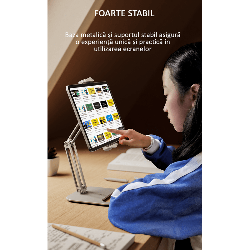 Laptop, Telefoane si Tablete - Tablete si accesorii tablete - Accesorii Tablete - Alte accesorii tablete - Suport pentru tableta, telefon, monitor, iPad, profesional, unghi reglabil, pliabil, aluminiu, argintiu, OBRALIX® - Infinity.ro