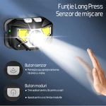 Sport si Outdoor - Camping - Articole solare camping - Lampi si lanterne camping - Lanterna LED frontala, 8 moduri, rezistenta la apa, senzor de miscare, camping, alergare, ciclism, pescuit, OBRALIX® - Infinity.ro