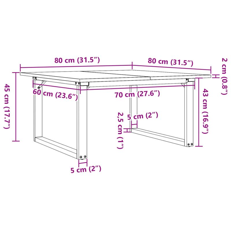 Casa si Gradina - Mobilier - Mese si birouri - Masute de cafea - Masa de cafea, cadru O, 80x80x45 cm, lemn masiv pin si fonta - Infinity.ro