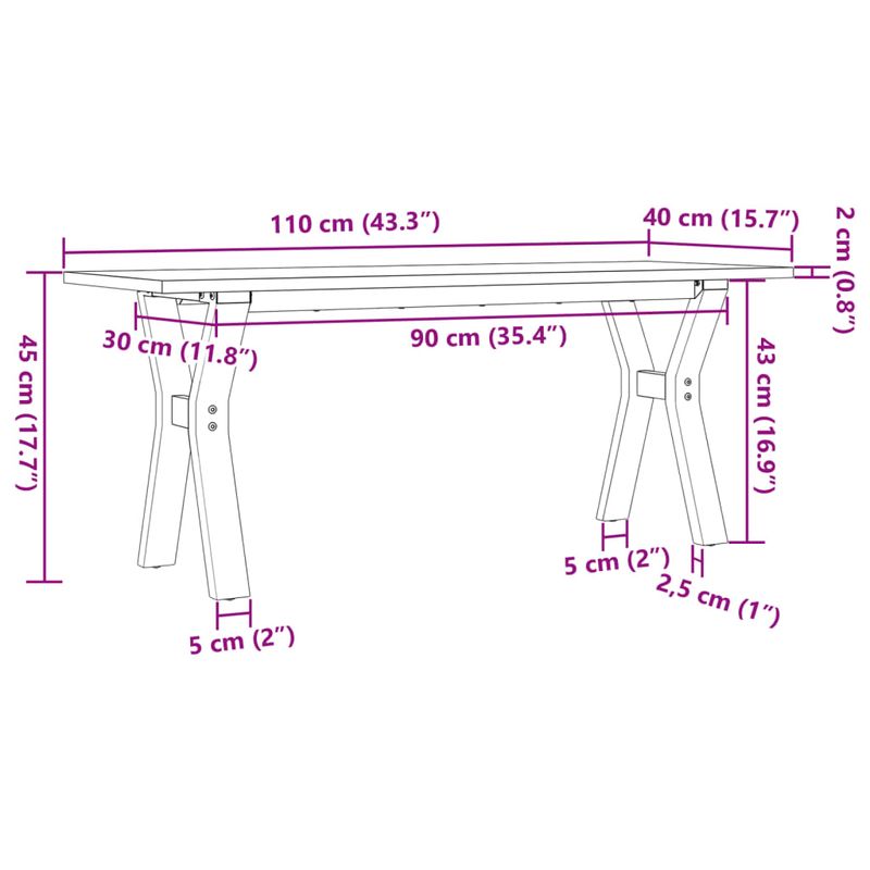 Casa si Gradina - Mobilier - Mese si birouri - Masute de cafea - Masa de cafea, cadru Y, 110x40x45 cm, lemn masiv pin si fonta - Infinity.ro