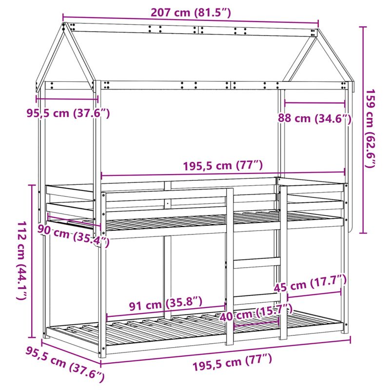 Casa si Gradina - Mobilier - Paturi si accesorii - Paturi - Pat supraetajat cu acoperis, 90x190 cm, lemn masiv de pin - Infinity.ro