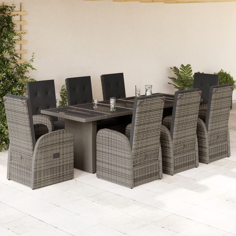 Casa si Gradina - Gradina si terasa - Mobilier exterior - Seturi mobila gradina - Set mobilier gradina cu perne, 9 piese, gri, poliratan - Infinity.ro