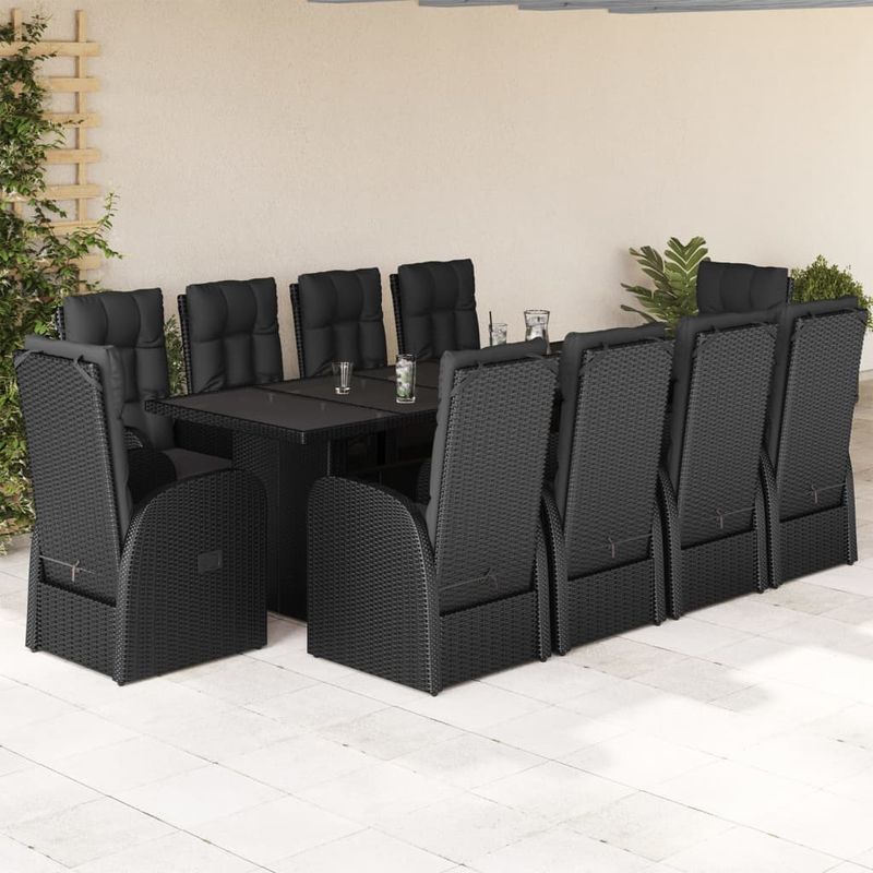Casa si Gradina - Gradina si terasa - Mobilier exterior - Seturi mobila gradina - Set mobilier de exterior cu perne, 11 piese, negru, poliratan - Infinity.ro