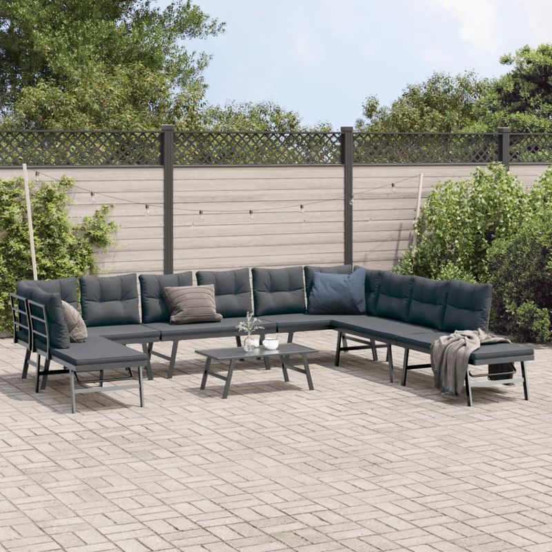 Casa si Gradina - Gradina si terasa - Mobilier exterior - Bancute de gradina - Banci de gradina cu perne 6 buc negru otel vopsit electrostatic - Infinity.ro