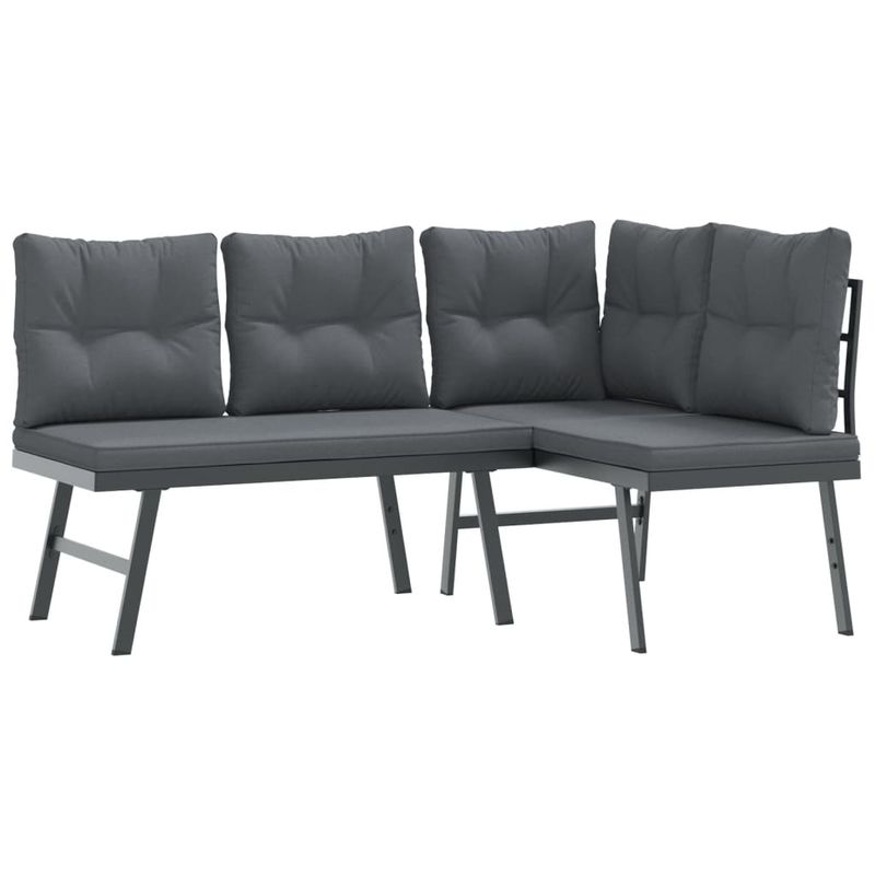 Casa si Gradina - Gradina si terasa - Mobilier exterior - Bancute de gradina - Banci de gradina cu perne 6 buc negru otel vopsit electrostatic - Infinity.ro