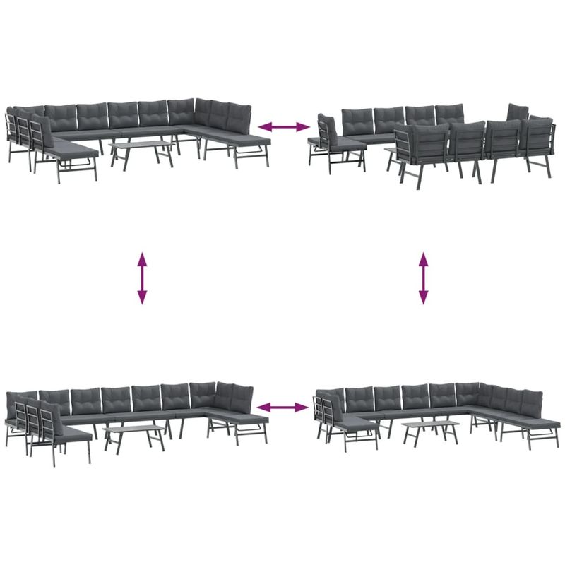 Casa si Gradina - Gradina si terasa - Mobilier exterior - Bancute de gradina - Banci de gradina cu perne 6 buc negru otel vopsit electrostatic - Infinity.ro