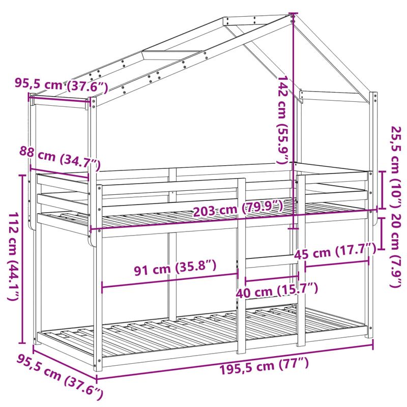 Casa si Gradina - Mobilier - Paturi si accesorii - Paturi - Pat supraetajat cu acoperis, alb, 90x190 cm, lemn masiv de pin - Infinity.ro