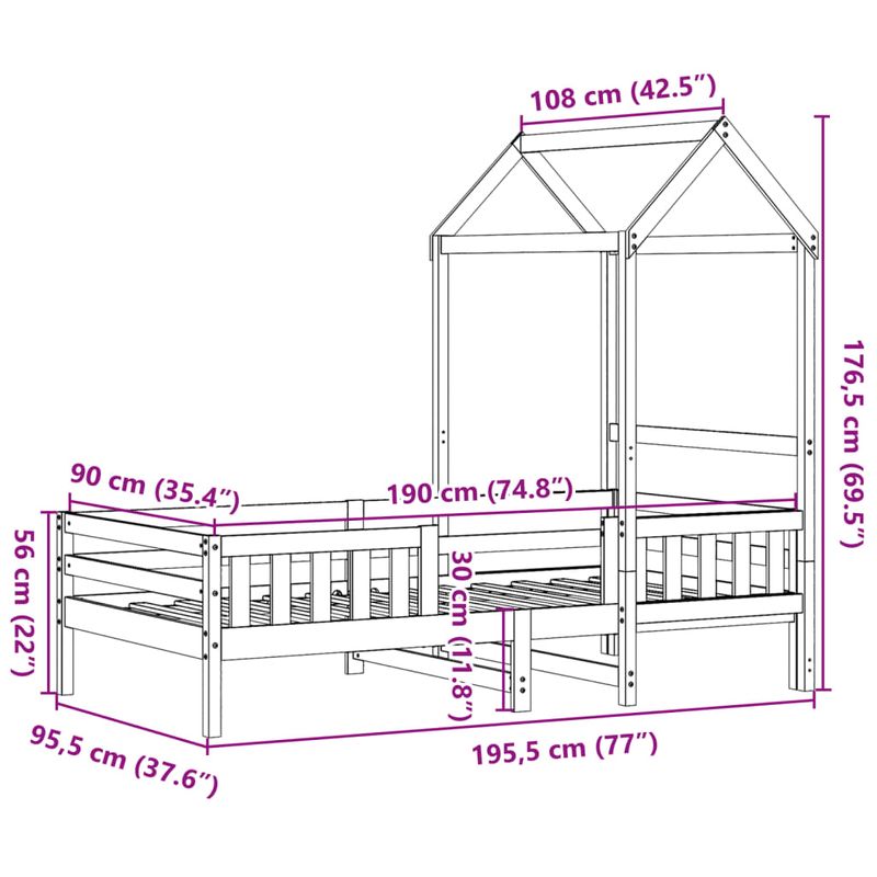 Casa si Gradina - Mobilier - Paturi si accesorii - Paturi - Cadru de pat cu acoperis maro ceruit 90x190cm lemn masiv pin - Infinity.ro