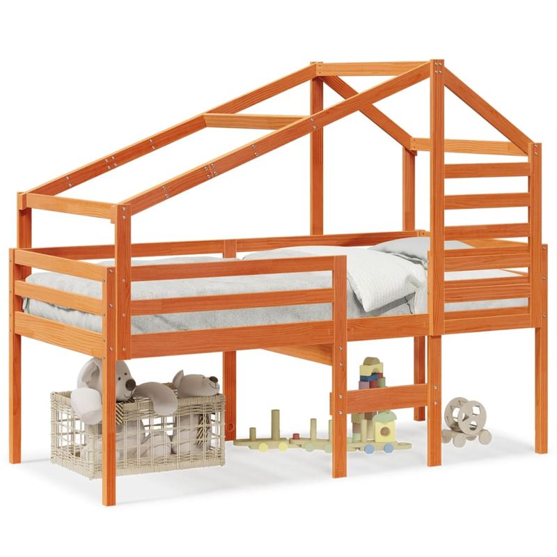 Casa si Gradina - Mobilier - Paturi si accesorii - Paturi - Pat inalt cu acoperis, maro ceruit, 75x190 cm, lemn masiv pin - Infinity.ro