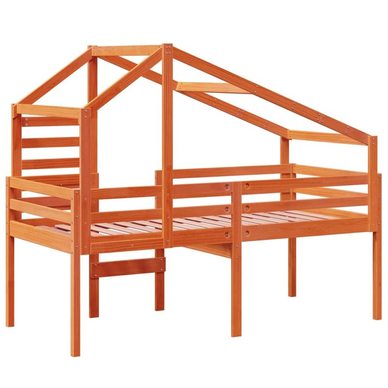 Casa si Gradina - Mobilier - Paturi si accesorii - Paturi - Pat inalt cu acoperis, maro ceruit, 75x190 cm, lemn masiv pin - Infinity.ro