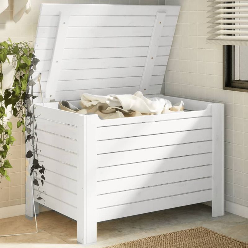 Casa si Gradina - Mobilier - Organizare si depozitare - Cutii depozitare - Cutie depozitare capac "RANA", alb, 100x49x54cm, lemn masiv pin, model dungi orizontale - Infinity.ro