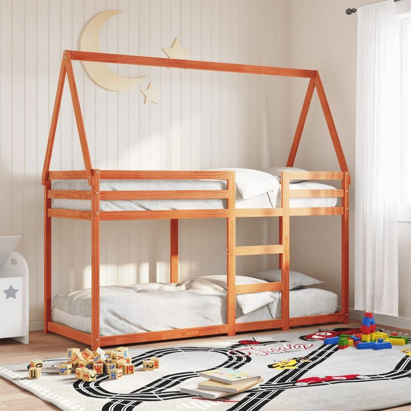 Casa si Gradina - Mobilier - Paturi si accesorii - Paturi - Pat supraetajat cu acoperis maro ceruit 80x200cm lemn masiv pin - Infinity.ro