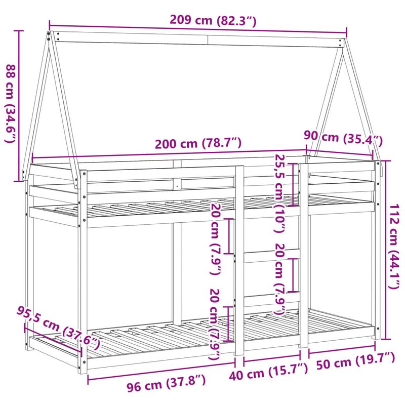 Casa si Gradina - Mobilier - Paturi si accesorii - Paturi - Pat supraetajat cu acoperis maro ceruit 80x200cm lemn masiv pin - Infinity.ro