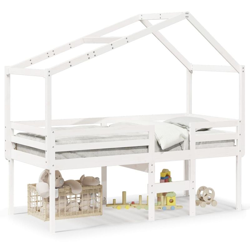 Casa si Gradina - Mobilier - Paturi si accesorii - Paturi - Pat inalt cu acoperis, alb, 75x190 cm, lemn masiv de pin - Infinity.ro