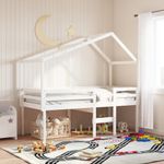 Casa si Gradina - Mobilier - Paturi si accesorii - Paturi - Pat inalt cu acoperis, alb, 75x190 cm, lemn masiv de pin - Infinity.ro