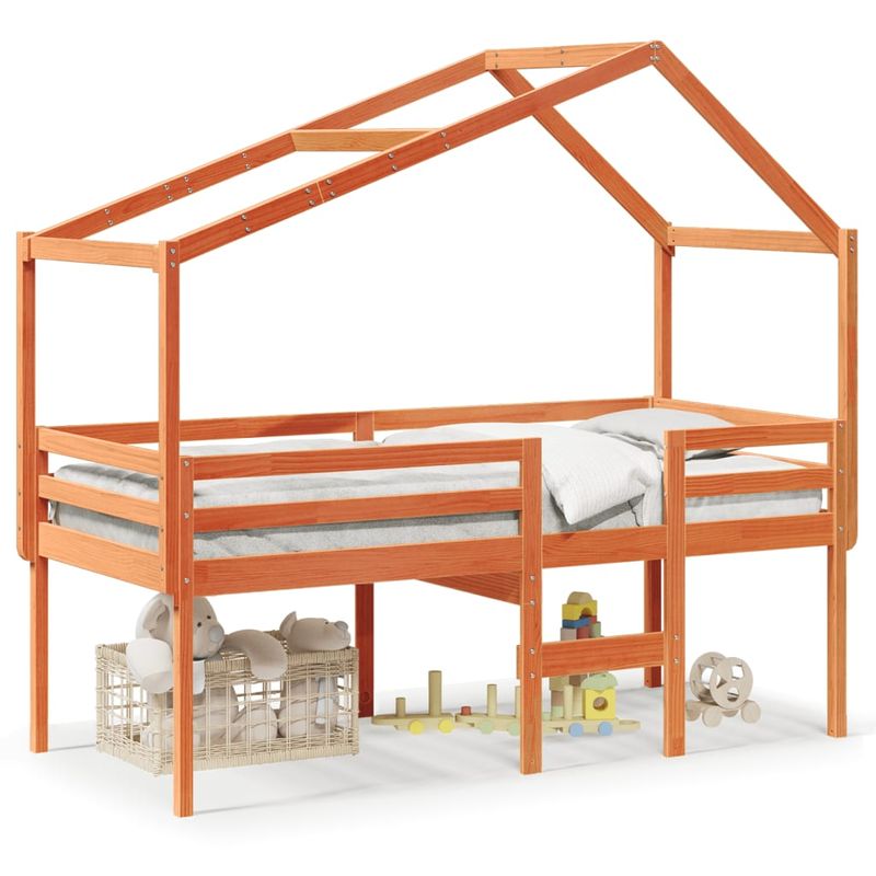Casa si Gradina - Mobilier - Paturi si accesorii - Paturi - Pat inalt cu acoperis, maro ceruit, 80x200 cm, lemn masiv pin - Infinity.ro