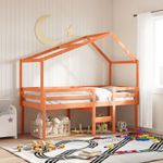 Casa si Gradina - Mobilier - Paturi si accesorii - Paturi - Pat inalt cu acoperis, maro ceruit, 80x200 cm, lemn masiv pin - Infinity.ro