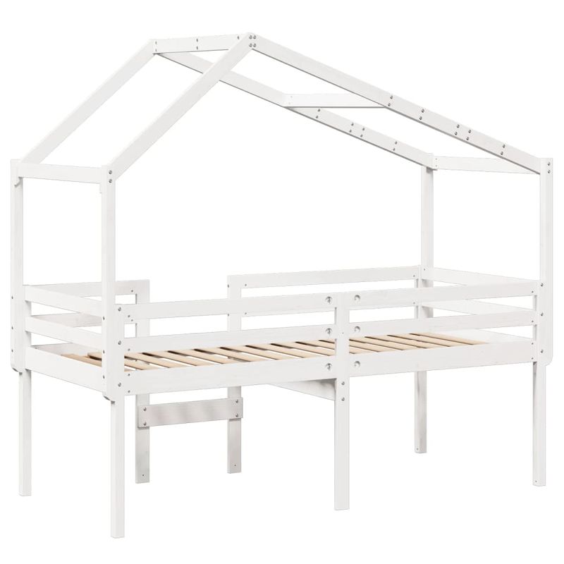 Casa si Gradina - Mobilier - Paturi si accesorii - Paturi - Pat inalt cu acoperis, alb, 75x190 cm, lemn masiv de pin - Infinity.ro