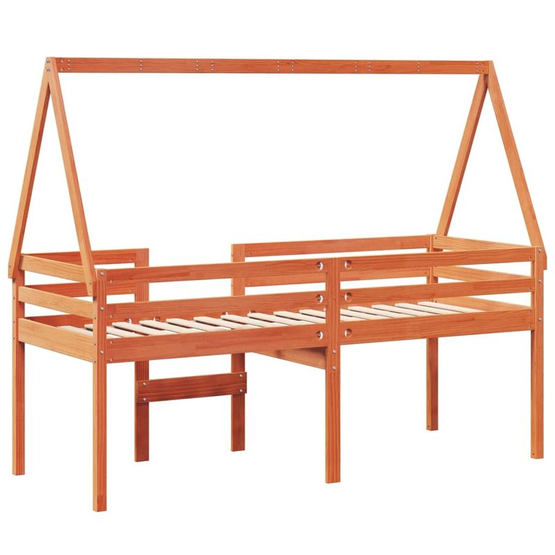 Casa si Gradina - Mobilier - Paturi si accesorii - Paturi - Pat inalt cu acoperis, maro ceruit, 80x200 cm, lemn masiv pin - Infinity.ro