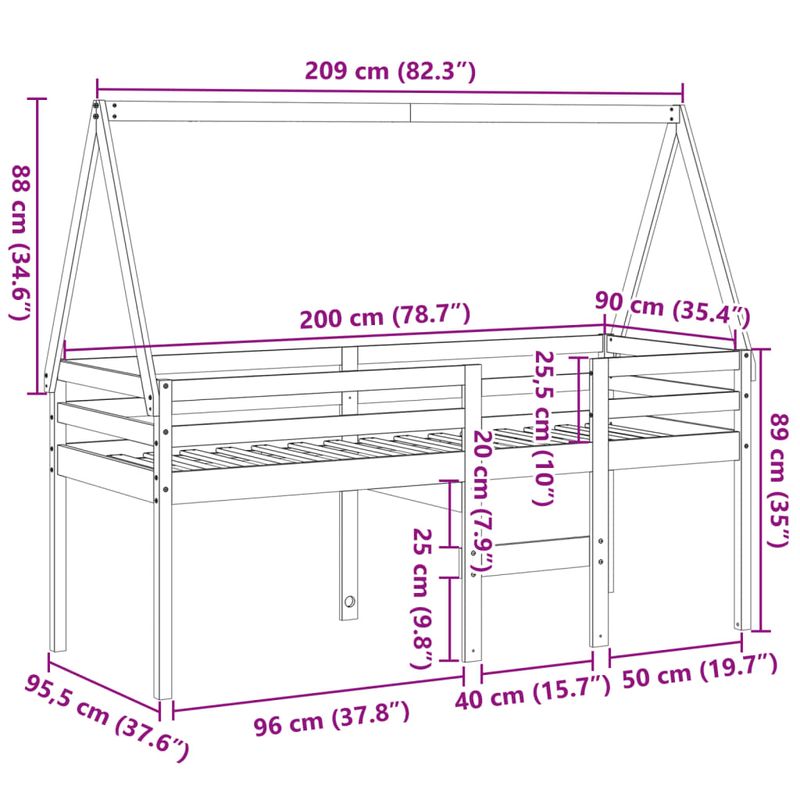 Casa si Gradina - Mobilier - Paturi si accesorii - Paturi - Pat inalt cu acoperis, maro ceruit, 80x200 cm, lemn masiv pin - Infinity.ro