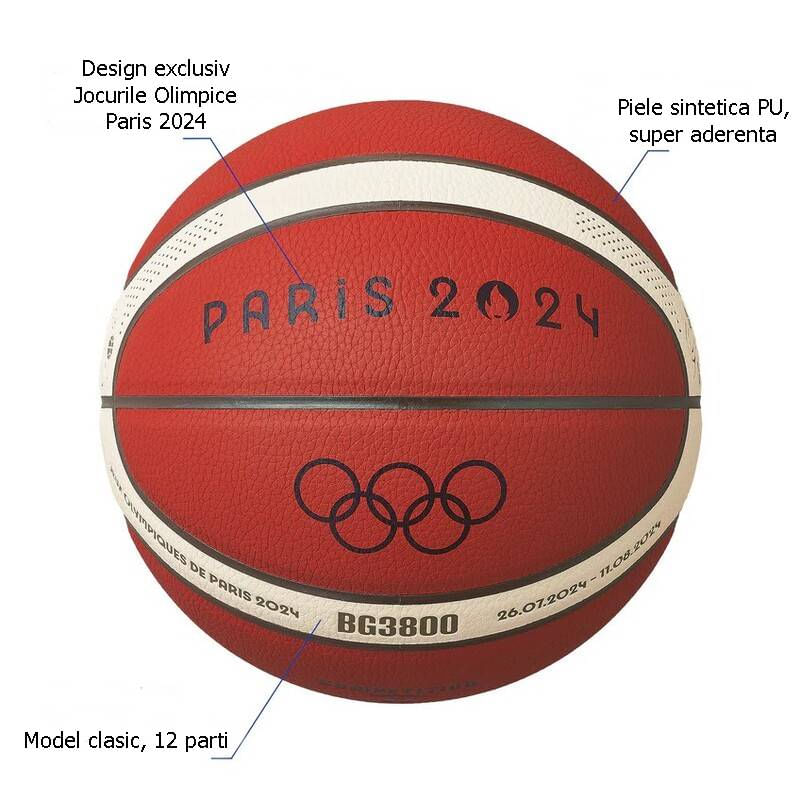 Sport si Outdoor - Sporturi de echipa - Baschet - Mingi de baschet - Minge baschet Molten B7G3800 design JO Paris, aprobata FIBA, marime 7 - Infinity.ro