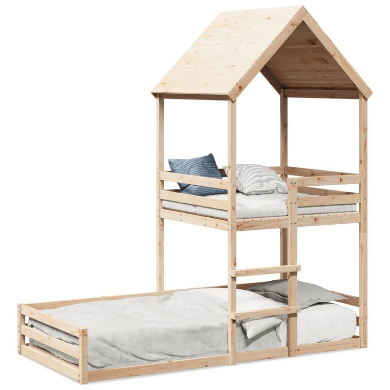 Casa si Gradina - Mobilier - Paturi si accesorii - Paturi - Pat supraetajat cu acoperis, alb, 80x200 cm, lemn masiv de pin - Infinity.ro