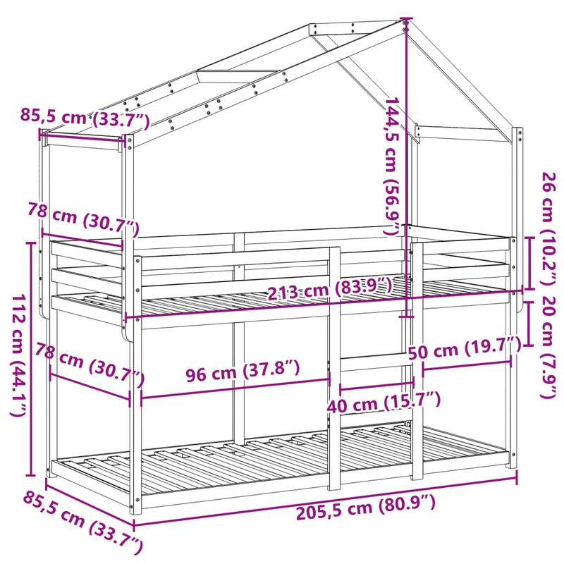Casa si Gradina - Mobilier - Paturi si accesorii - Paturi - Pat supraetajat cu acoperis maro ceruit 80x200cm lemn masiv pin - Infinity.ro