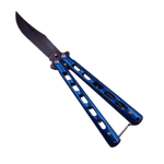 Sport si Outdoor - Camping - Cutite, bricege si accesorii - Cutite si bricege - Cutit Fluture cu Tais, Model Gauri, Lama Curbata, Sistem Prindere Curea, 22 cm, Albastru - Infinity.ro