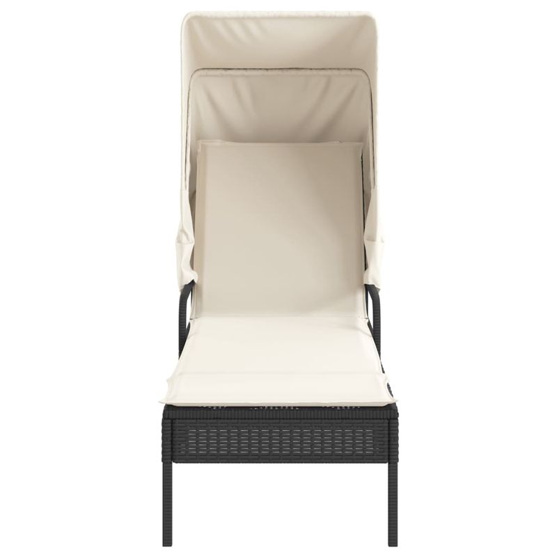 Casa si Gradina - Gradina si terasa - Mobilier exterior - Scaune si sezlonguri gradina - Sezlonguri, 2 buc., cu baldachine si masa, negru, poliratan - Infinity.ro
