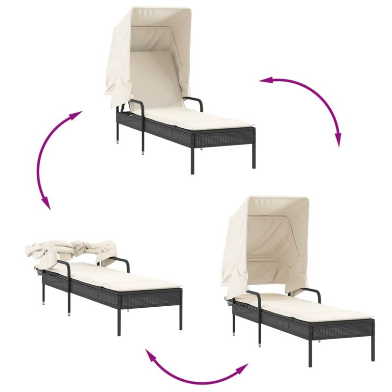 Casa si Gradina - Gradina si terasa - Mobilier exterior - Scaune si sezlonguri gradina - Sezlonguri, 2 buc., cu baldachine si masa, negru, poliratan - Infinity.ro