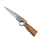 Sport si Outdoor - Camping - Cutite, bricege si accesorii - Cutite si bricege - Briceag cu Deschidere Automata, Inel, Maner Lemn, Husa, 21 cm - Infinity.ro