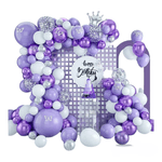 Casa si Gradina - Decoratiuni - Decoratiuni petrecere - Baloane - Set 105 baloane, arcada aniversara botez baby shower, baloane latex diverse marimi, 1 coroana din folie de aluminiu, 12 fluturi argintii, kit asamblare, mov lila si alb argintiu - Infinity.ro