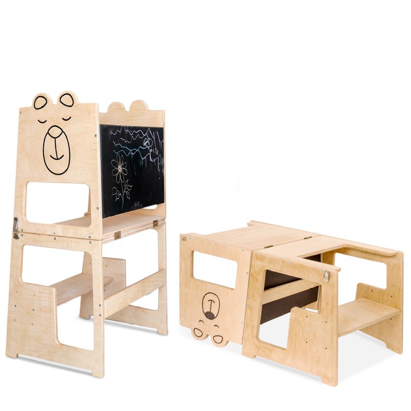 Casa si Gradina - Mobilier - Mobilier copii - Mobilier camera copiilor - Turn de invatare 4in1 pentru copii Bear, Pikler Learning Tower, Multifunctional, cu tabla de desen, +12 luni - Infinity.ro