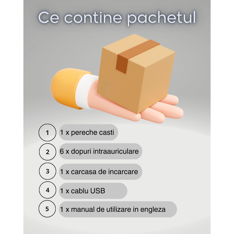 TV, Audio-Video si Foto - Portabile audio - Casti audio - Casti wireless in ear MAROVIO®, TWS, Bluetooth 5.3 + EDR+BLE+BR, ENC, CVC8.0, microfon HD, autonomie 48 ore - Infinity.ro