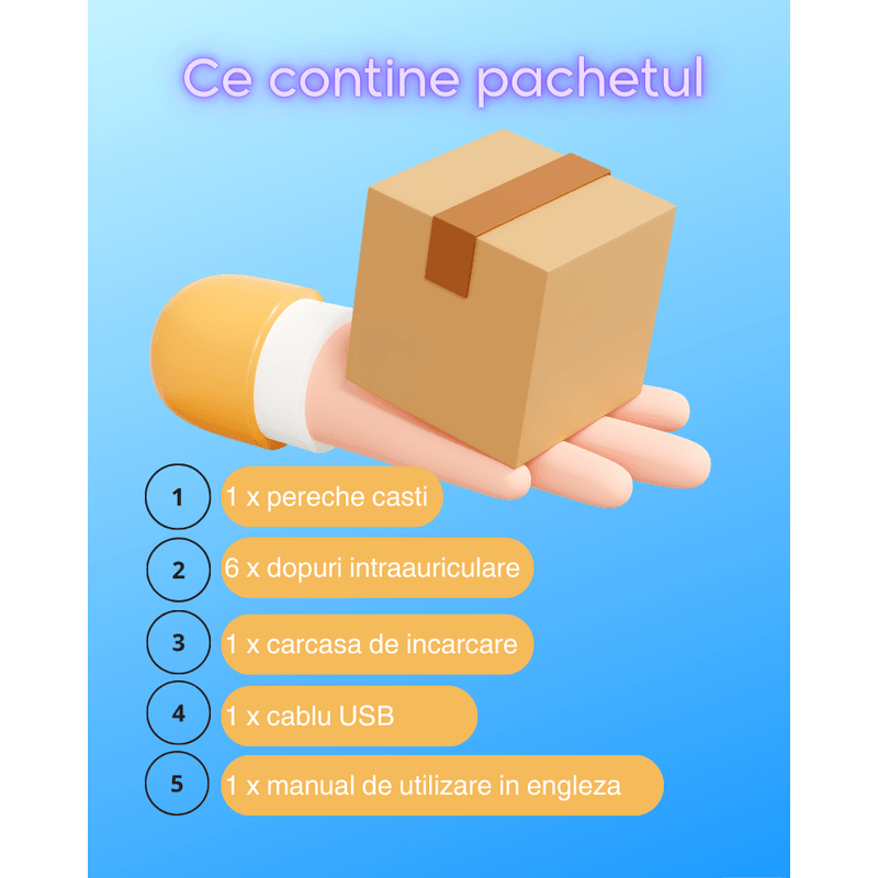 TV, Audio-Video si Foto - Portabile audio - Casti audio - Casti wireless in ear MAROVIO®, TWS, Bluetooth 5.3 + EDR+BLE+BR, ENC, CVC8.0, microfon HD, autonomie 48 ore - Infinity.ro