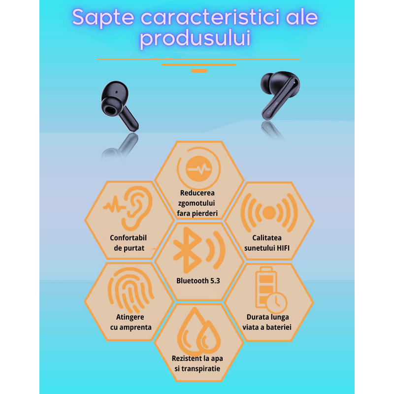 TV, Audio-Video si Foto - Portabile audio - Casti audio - Casti wireless in ear MAROVIO®, TWS, Bluetooth 5.3 + EDR+BLE+BR, ENC, CVC8.0, microfon HD, autonomie 48 ore - Infinity.ro