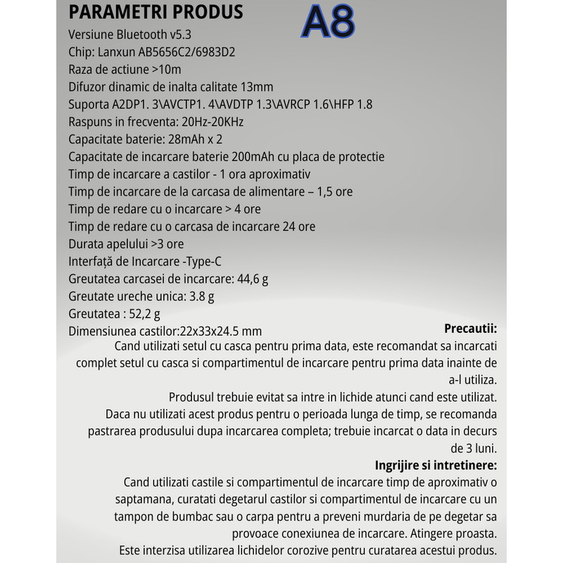 TV, Audio-Video si Foto - Portabile audio - Casti audio - Casti wireless in ear MAROVIO®, TWS, Bluetooth 5.3, microfon HD, asistent vocal, afisaj led, incarcare rapida - Infinity.ro