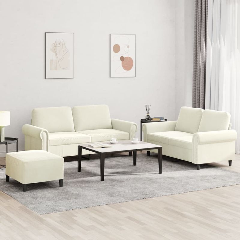Casa si Gradina - Mobilier - Seturi de mobilier - Seturi living - Set de canapele cu perne, 3 piese, crem, catifea - Infinity.ro