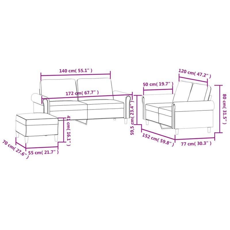 Casa si Gradina - Mobilier - Seturi de mobilier - Seturi living - Set de canapele cu perne, 3 piese, crem, catifea - Infinity.ro