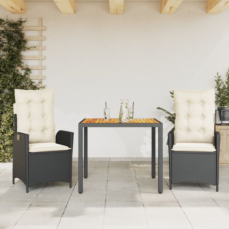 Casa si Gradina - Gradina si terasa - Mobilier exterior - Seturi mobila gradina - Set mobilier de gradina cu perne, 3 piese, negru, poliratan - Infinity.ro