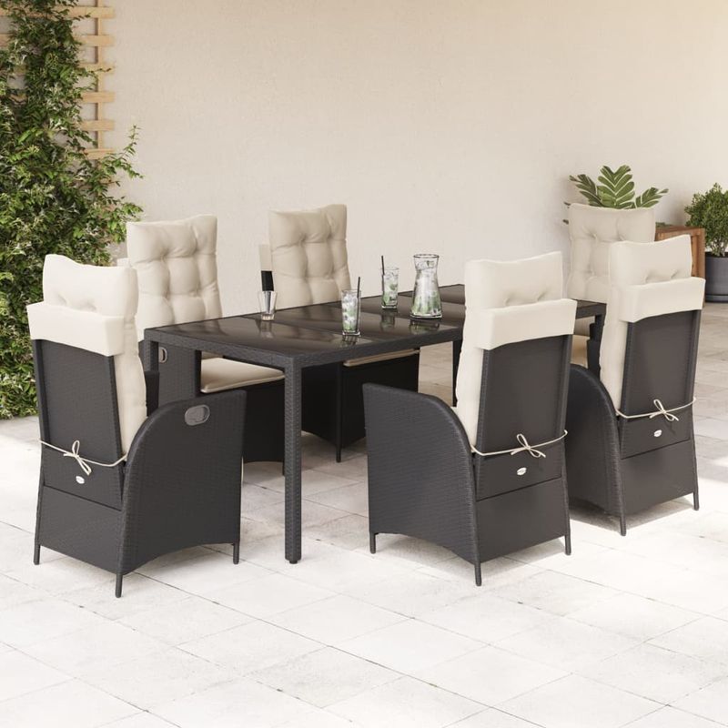 Casa si Gradina - Gradina si terasa - Mobilier exterior - Seturi mobila gradina - Set mobilier de gradina cu perne, 7 piese, negru, poliratan - Infinity.ro