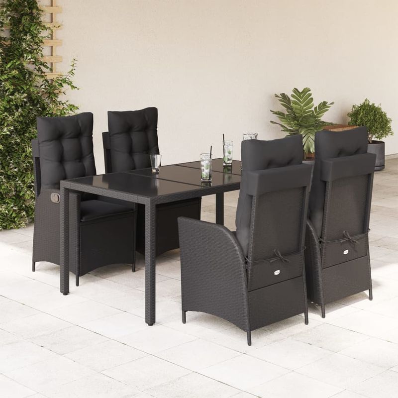 Casa si Gradina - Gradina si terasa - Mobilier exterior - Seturi mobila gradina - Set mobilier de gradina cu perne, 5 piese, negru, poliratan - Infinity.ro