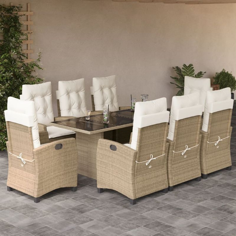 Casa si Gradina - Gradina si terasa - Mobilier exterior - Seturi mobila gradina - Set de masa pentru gradina, 9 piese, cu perne, bej, poliratan - Infinity.ro