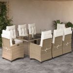Casa si Gradina - Gradina si terasa - Mobilier exterior - Seturi mobila gradina - Set de masa pentru gradina, 9 piese, cu perne, bej, poliratan - Infinity.ro