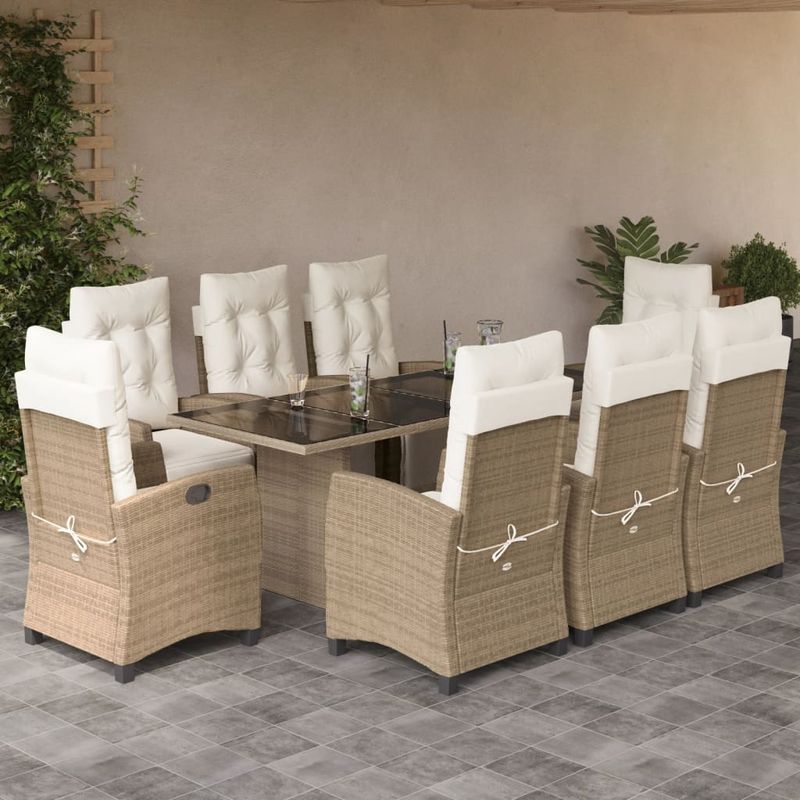 Casa si Gradina - Gradina si terasa - Mobilier exterior - Seturi mobila gradina - Set de masa pentru gradina, 9 piese, cu perne, bej, poliratan - Infinity.ro
