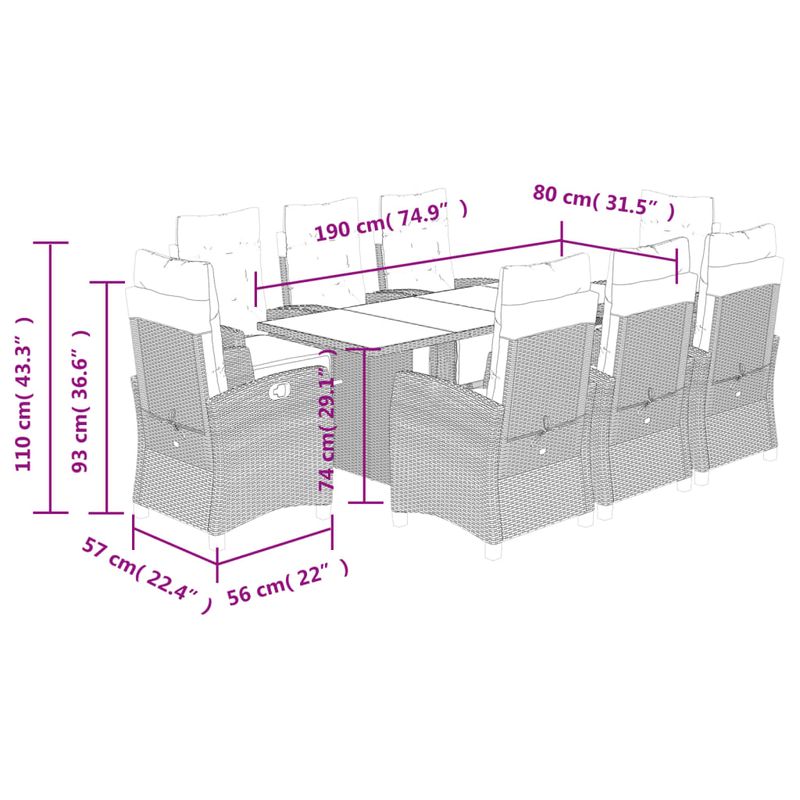 Casa si Gradina - Gradina si terasa - Mobilier exterior - Seturi mobila gradina - Set de masa pentru gradina, 9 piese, cu perne, bej, poliratan - Infinity.ro