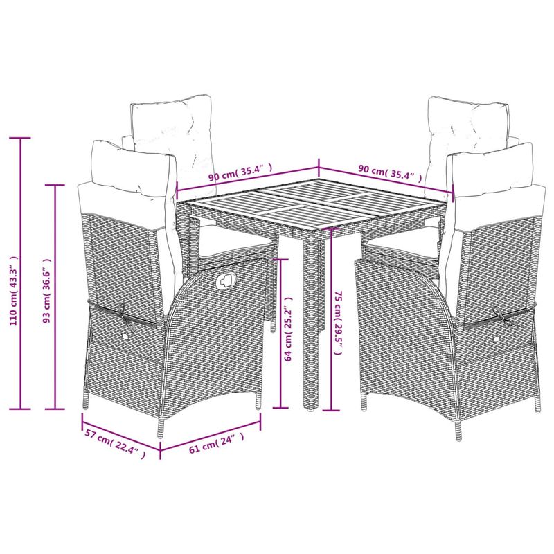 Casa si Gradina - Gradina si terasa - Mobilier exterior - Seturi mobila gradina - Set mobilier de gradina cu perne, 5 piese, negru, poliratan - Infinity.ro
